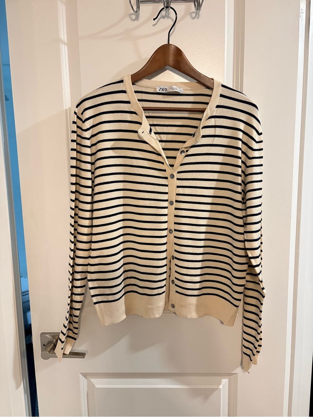 Zara Cream and Black Striped Button-Up Cardigan